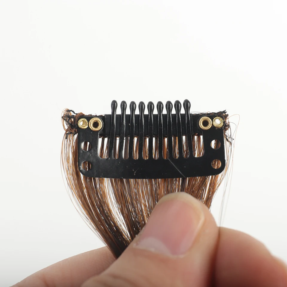 2 piezas de flequillo sintético con ondas, extensión de cabello con pinza, flequillo largo y ondulado rubio, invisible 4