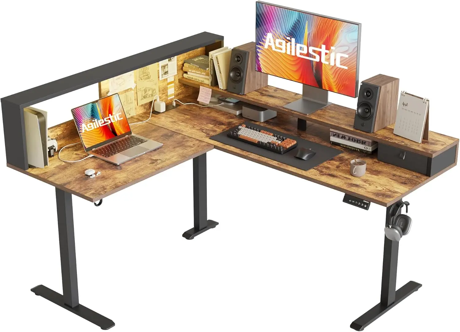 

L-Shaped Electric Standing Desk, 63X55 H Ergonomic Adjustable Height Desk With Storage, Stand Up Corner Desk Sit Stand Computer