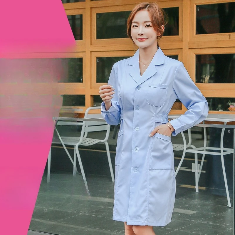 Uniforme de enfermeira rosa de manga longa feminino inverno engrossado manga curta verão fino farmácia hospital workwear jaleco