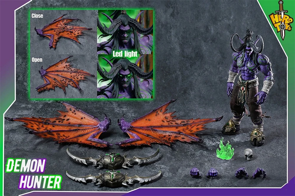 WOW HEROTOYS 1/12 Illidan Stormrage Demon Hunter Elf Yudean Mr. Egg Full Set 24cm Movable Action Figure Doll Model