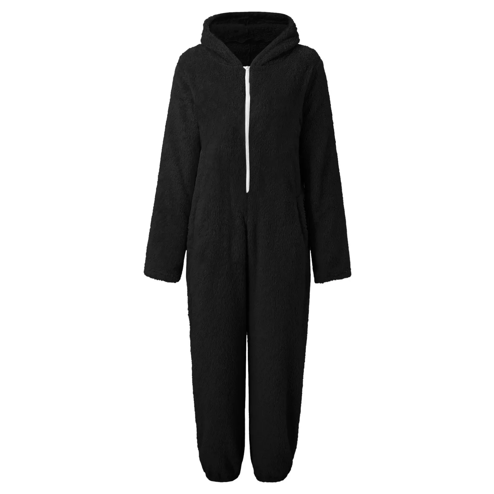 Double-sided Fleece Men's Solid Color Hooded Onesie Casual Home Clothes Comfortable Sleepwear Pajama Set