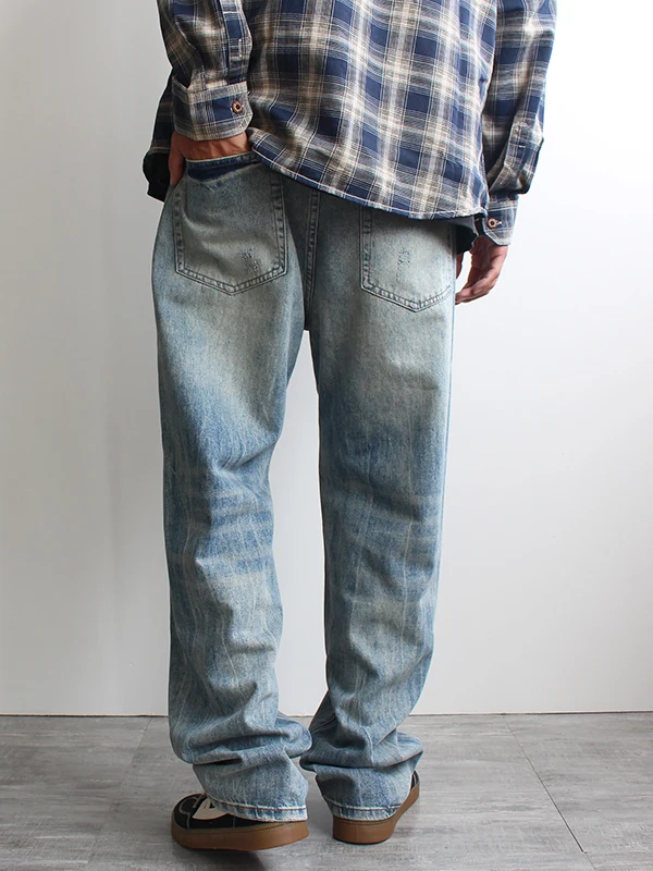 Stonewashed Hellblaue Denim-Jeans für Herren für Frühling und Herbst, lockere, gerade Beinhose, große Größe, trendige, lässige, vielseitige Hose