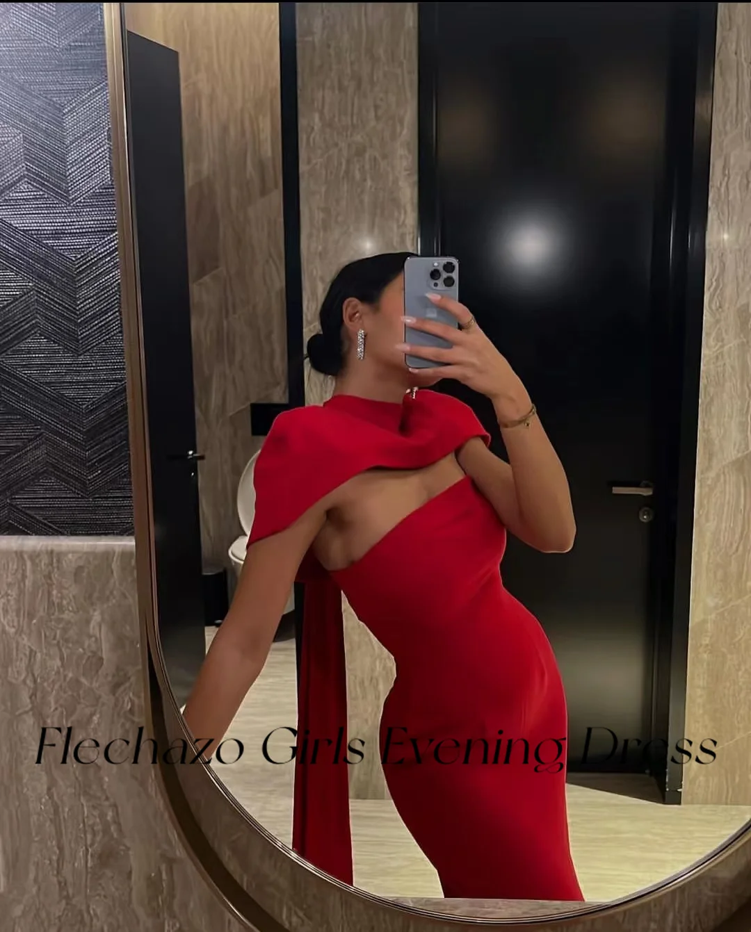 Flechazo Red Evening Dresses 2-Piece Strapless Cpae Simple Elegant Formal Party Dress For Women 2024 Saudi Arabia فساتين السهرة