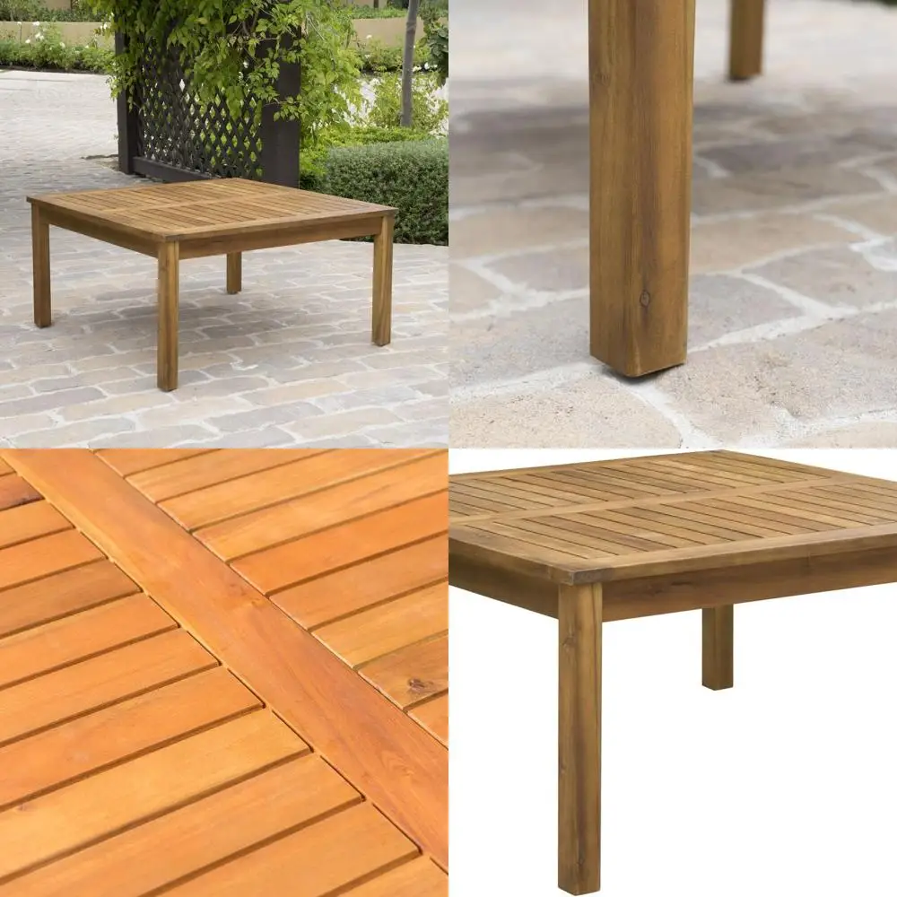 Brown Acacia Wood Outdoor Coffee Table with Teak Finish
