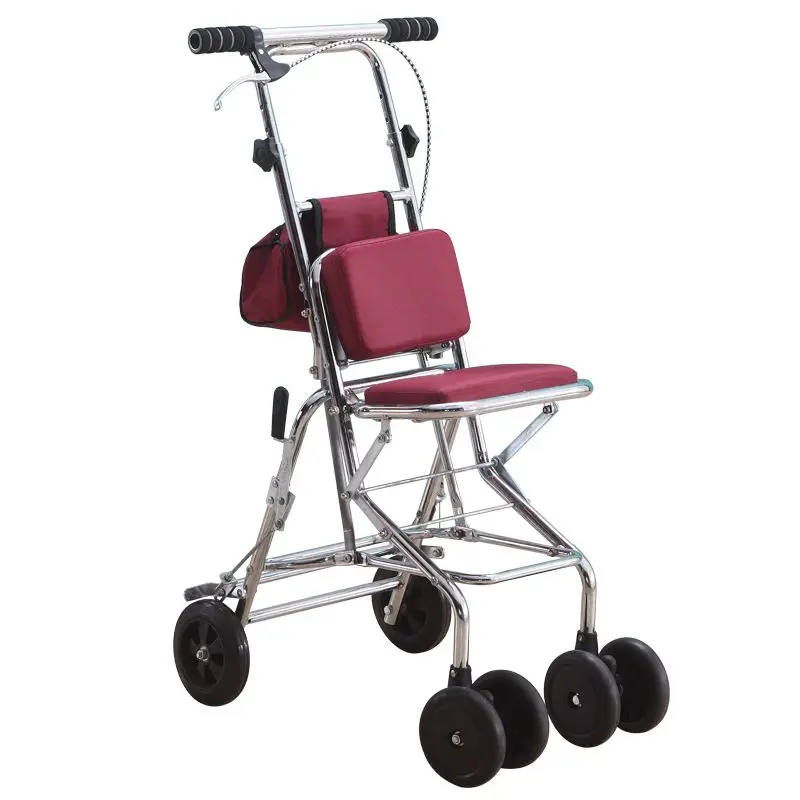 Portable household elderly stroller with foldable shopping seats sit on four wheels  walking elderly handcart carts baby