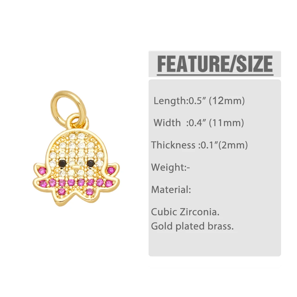 OCESRIO Crystal Small Fish Charms for Bracelet Copper Gold Plated Turtle Octopus Handmade Jewelry Making Supplies DIY chma217