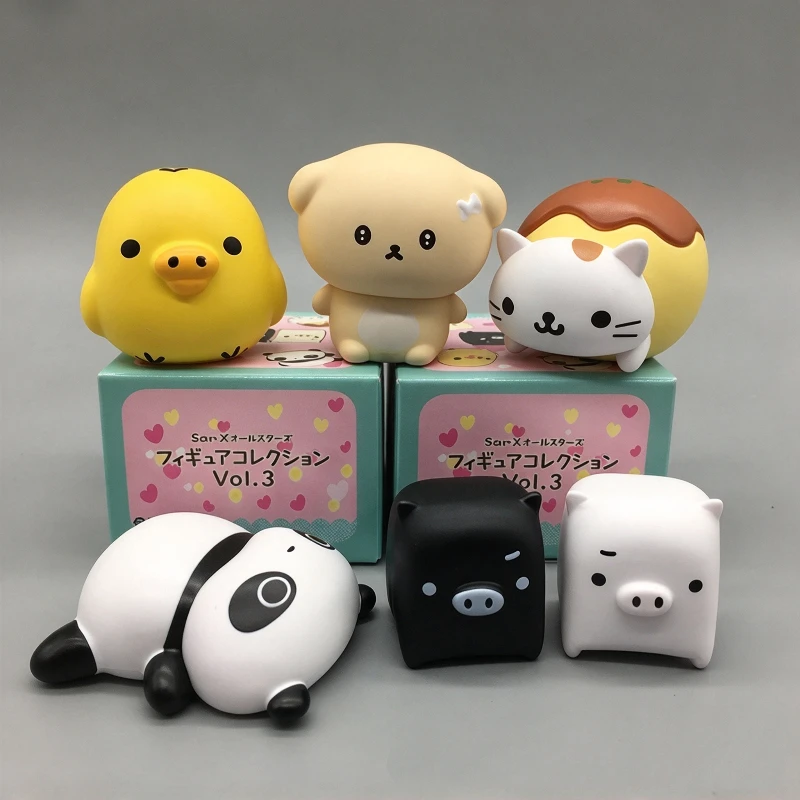5pcs San-X All Stars Figure Set Vol.3 Rilakkuma Kiiroitori Monokuro Boo Kawaii Cartoon Figurine Desktop Ornament Model Toy Gifts