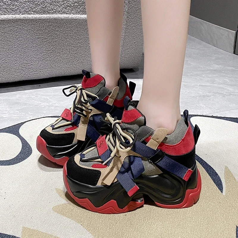 Women Chunky Sneakers New 2024 Autumn High Platform Dad Shoes Women Casual Trainer Sneakers Thick Sole Vulcanize Shoes 9.5CM