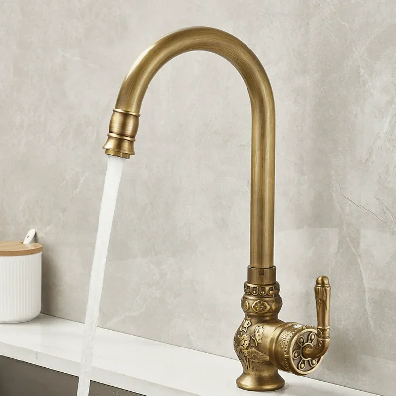 

Антикварный кухонный смеситель, вращающийся на 360° поворотный смеситель для раковины, модный смеситель для раковины, медный кран для горячей и холодной воды, смеситель для раковины