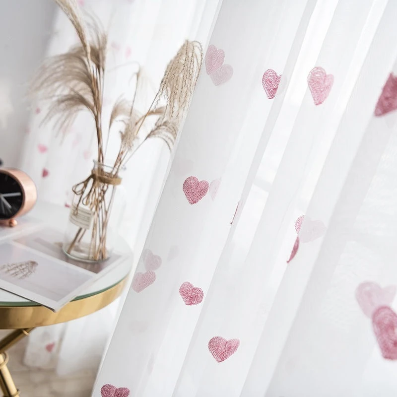 Niedliche Transparente Vorhänge im Prinzessinnen-Stil für Kinderzimmer, Luxuriöse Koreanische Balkon-Gardinen in Reinem Weiß und Rosa