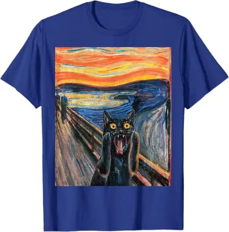 The Scream Black Cat By Munch Edvard Famous Painting Funny T-Shirt Unique Y2k Artistic Cat Aesthetic Clothes Humor Graphic Tees