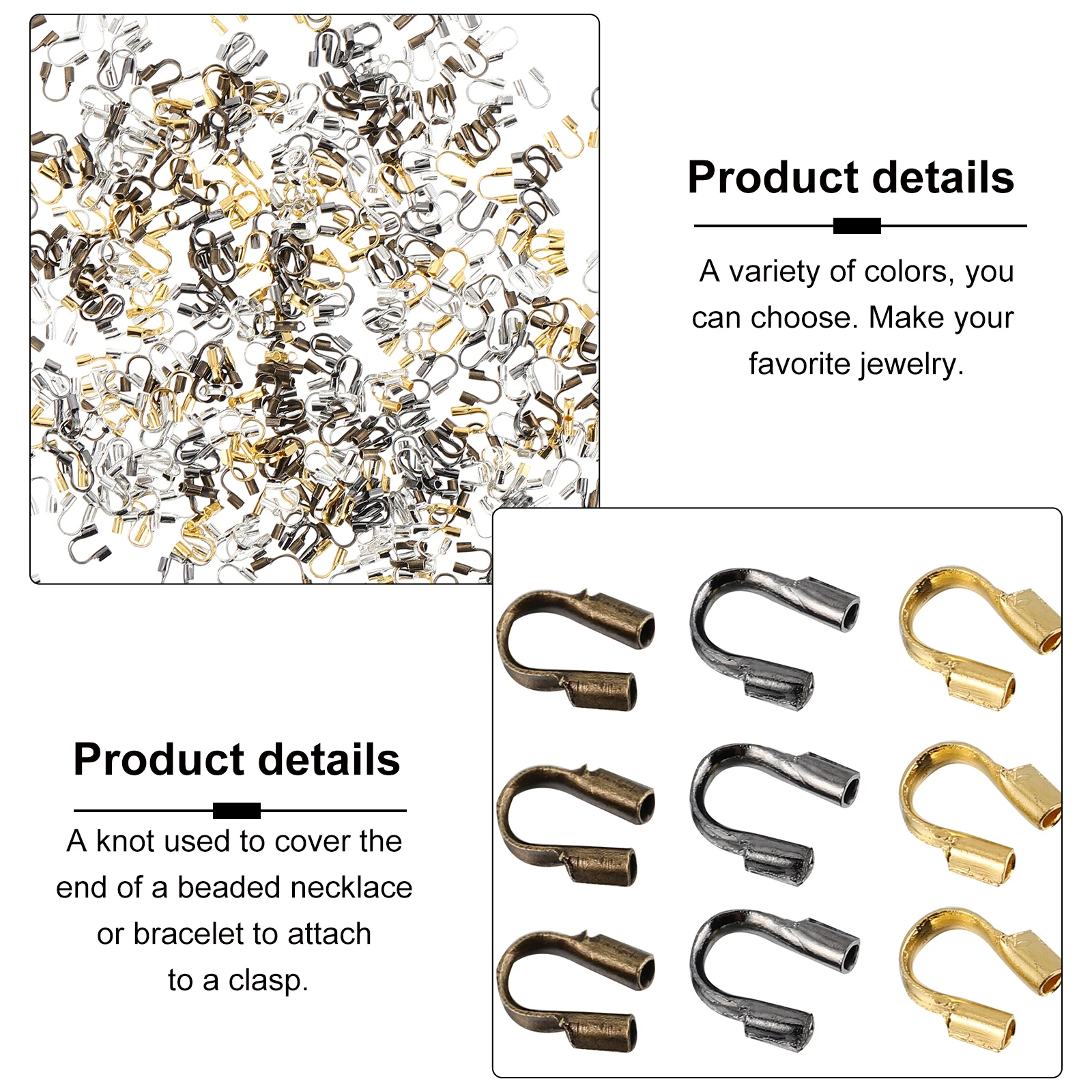 

500 Pcs U-shaped Tail Buckle Alloy Connectors for Silk Bracelet Necklace DIY Jewelry Bead Tips Satin Cord Accessories