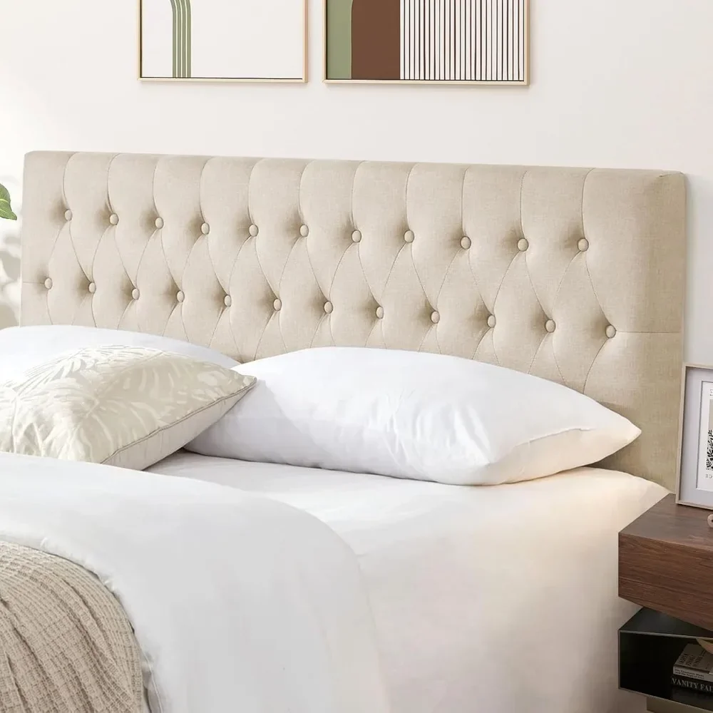 

Tufted Upholstered Queen Size Bed Headboard in Modern Button Design, Adjustable Solid Wood Head Board, Premium Linen Fabric