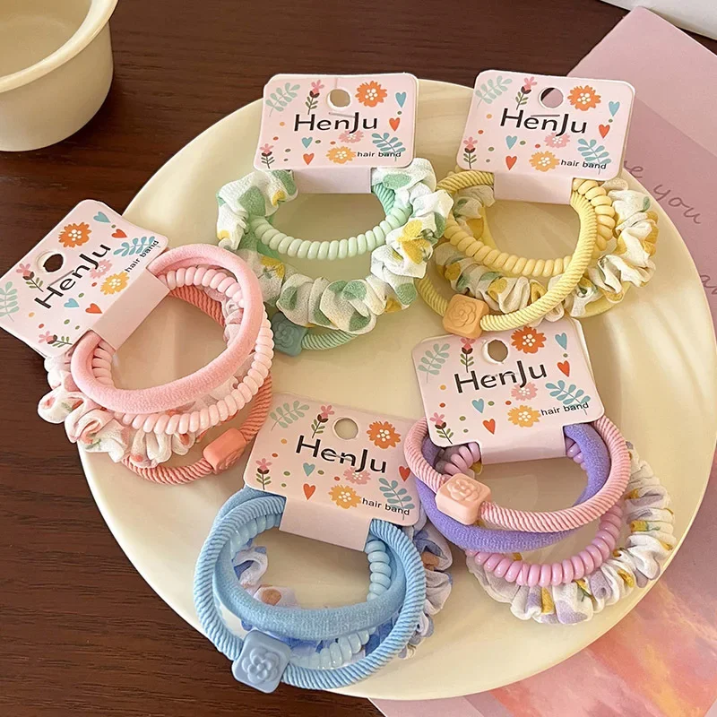 4pcs/Set Elegant Scrunchies Colorful Spiral Hair Ties Ropes Elastic No-Damage Ponytail Holder Rubber Band Women Girls Headwear