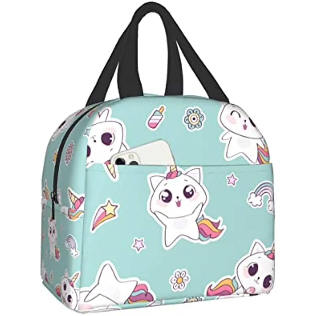 Cute Cat Rainbow Women Lunch Bag Insulated Cooler for Work Picnic Camping