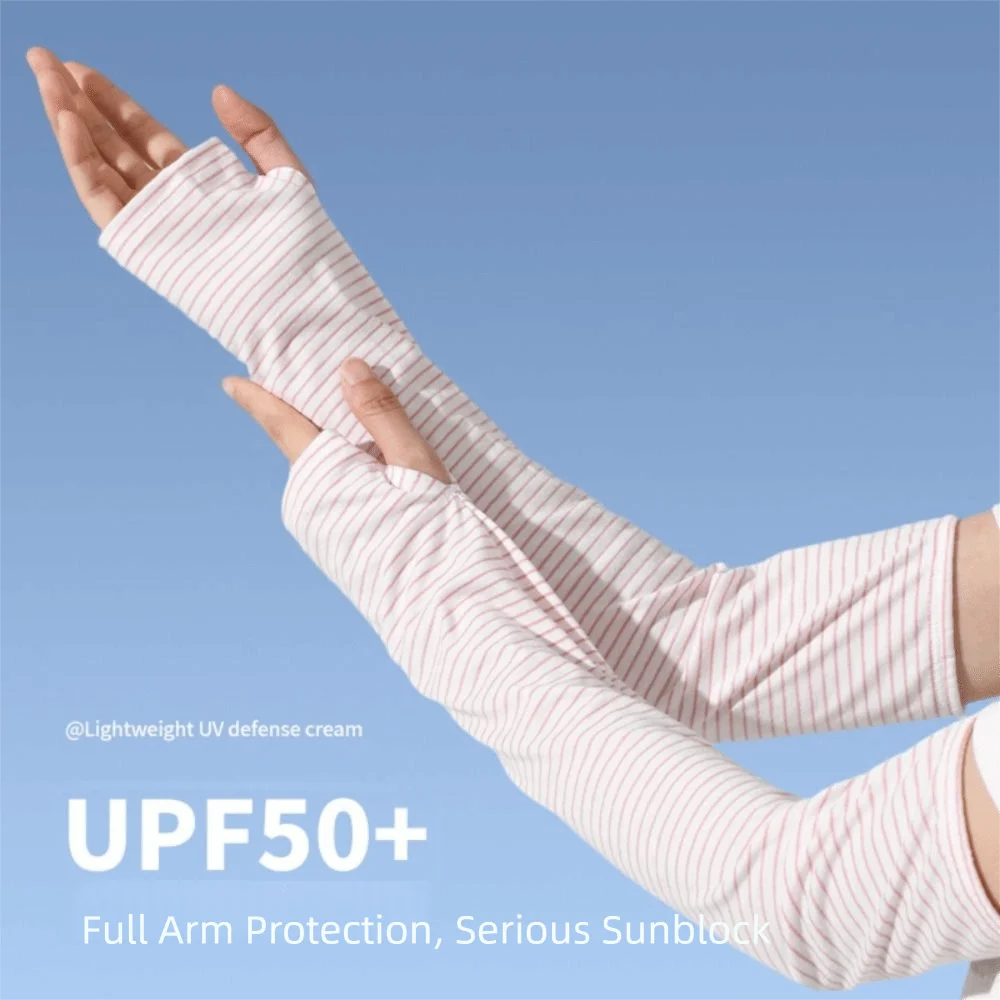 Cute Striped Design Sun Protection Sleeves Loose Fit UV Protective UV Arm Sleeves Hand Sleeves Arm Sleeves For Women
