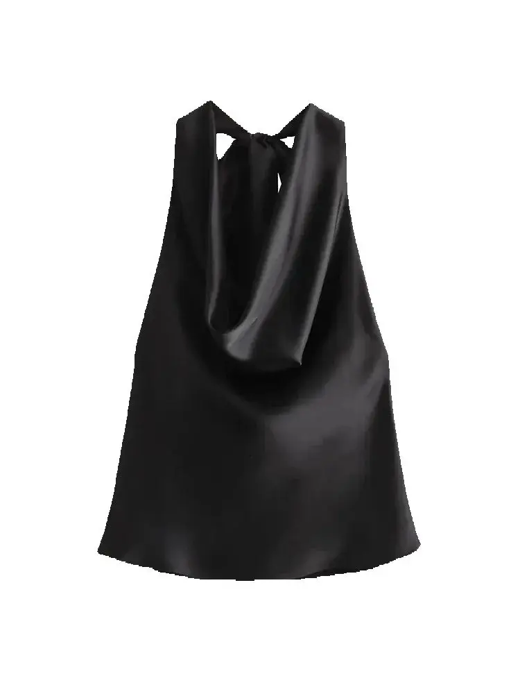 TRZA-Women's Flowing Draped Halter Neck Tank Tops With Bow Tied, Backless, Sleeveless, Female Camis, Sexy, Fashion image 5
