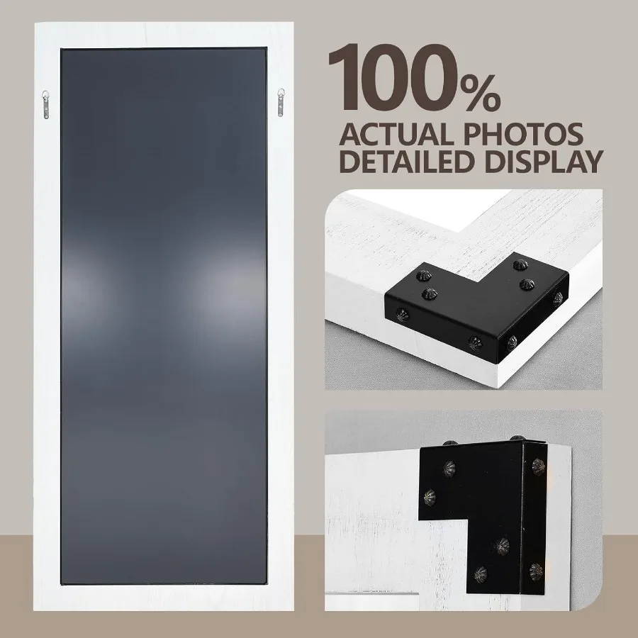 Cermin Panjang Ukuran 65x24 Inci dengan Bingkai Kayu dan Aksen Dekoratif Logam, Finishing Putih Rustic, Sempurna untuk Ruang Masuk atau Kamar Tidur