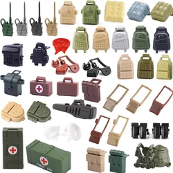 WWII Soldier Military Figure Building Blocks Backpack First-Aid Box Arabic Headscarves Scarves Communication Device Bricks Toys