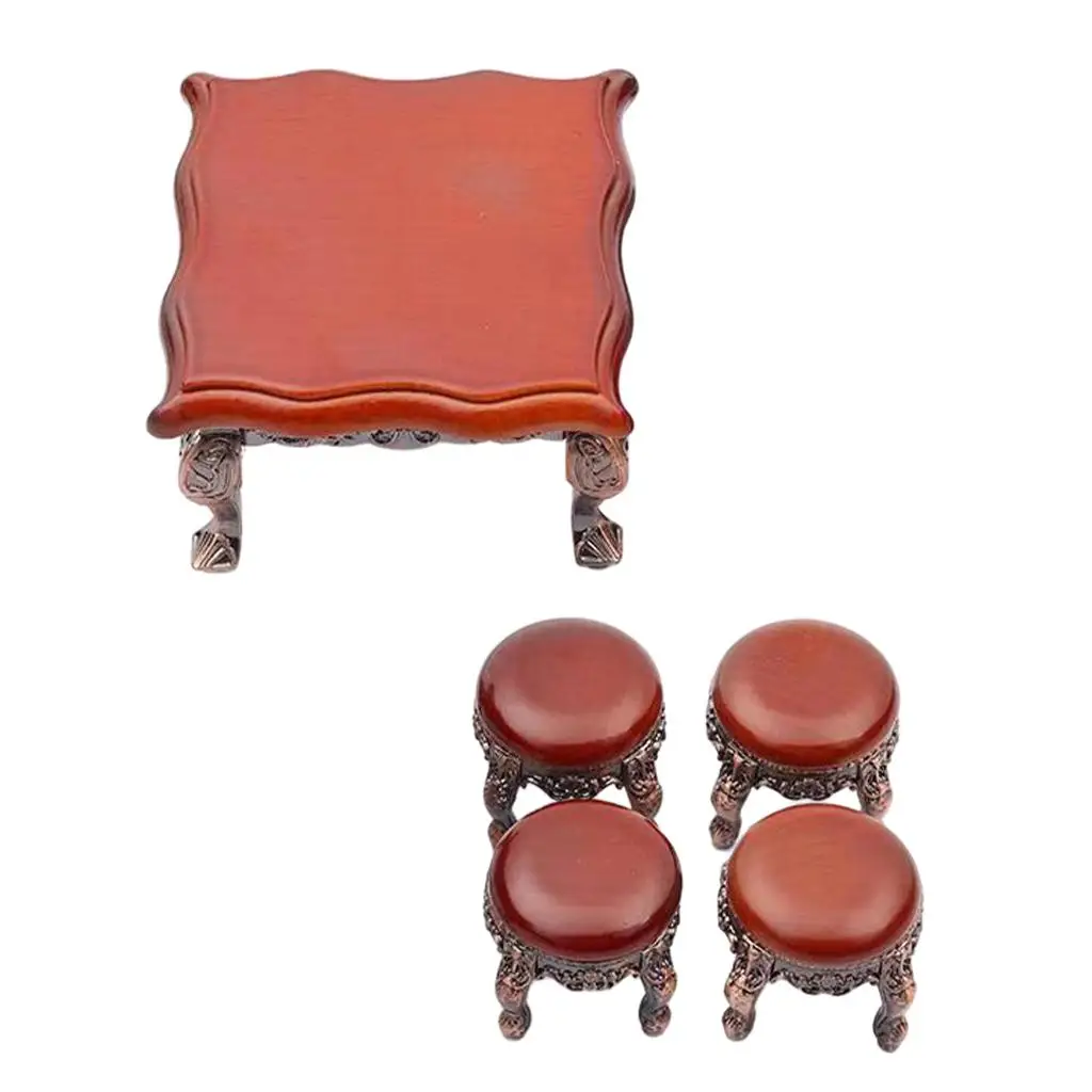 Dollhouse Furniture Table with 4 Wooden Chairs 1 12 Scale Miniature Set for Doll House Kitchen Dining Room Living Room Pretend