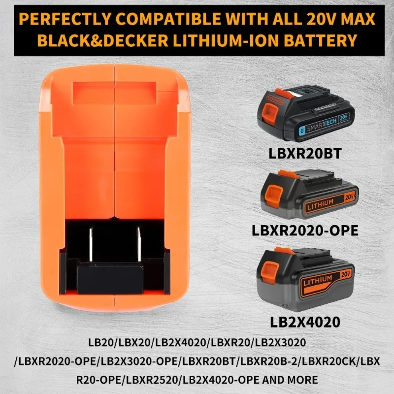 LED-Arbeitslicht, USB-Telefonladegerät, kompatibel mit Black Decker/Craftsman 20 V Lithium-Ionen-Akku, Dual-Port-Powerbank