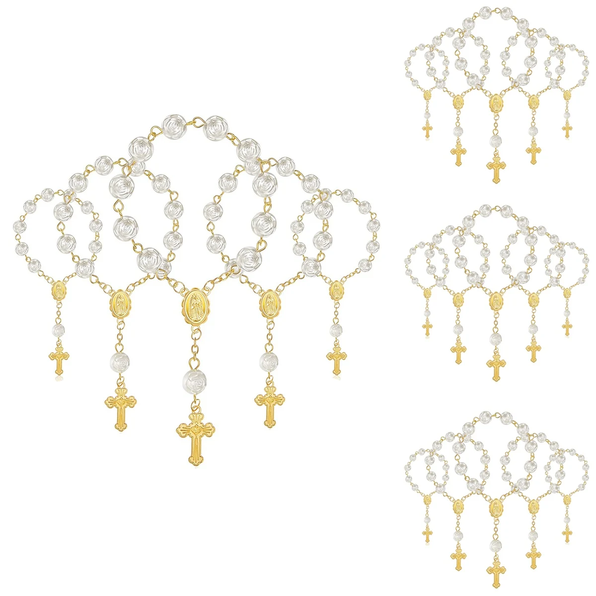 

20Pcs Baptism Favors with Cross Mini Rosaries Acrylic Beads Bracelet Christening Communion Finger Rosarie Bracelet