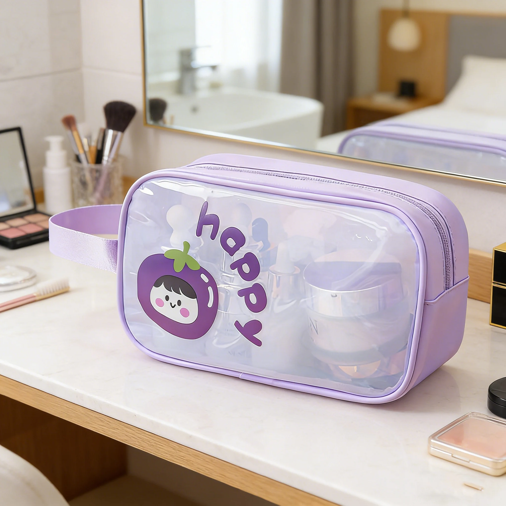 Cute Transparent Makeup Bag PVC Waterproof Toilet Bag Large Capacity, Portable Beach Swimming Bath Bag