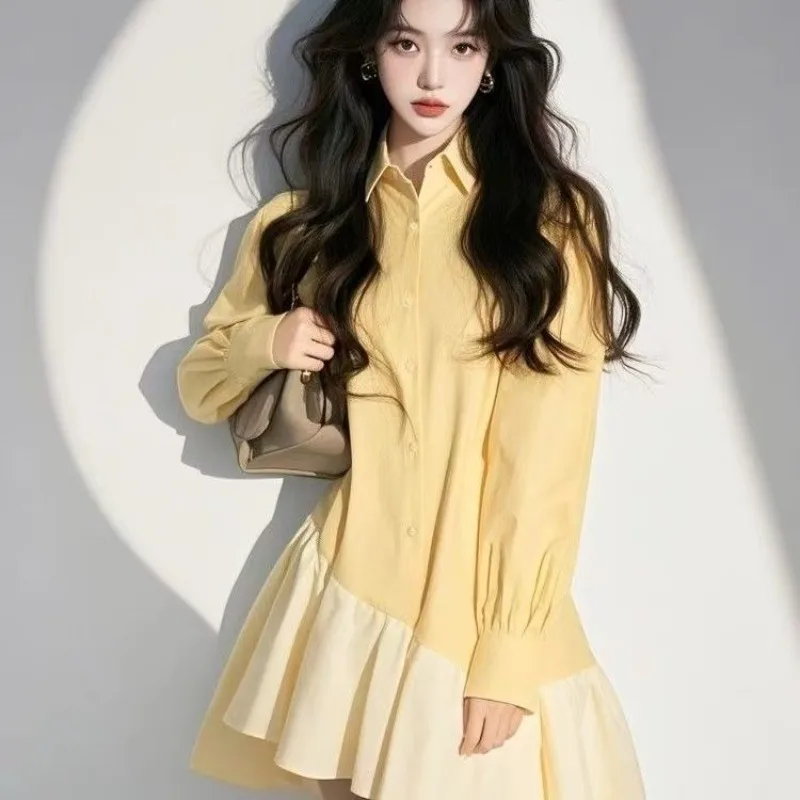 This Irregularly Designed Laid-back Yellow Patchwork Dress Spring Hit It Exudes Sense of High-end Style Fashionable Individual