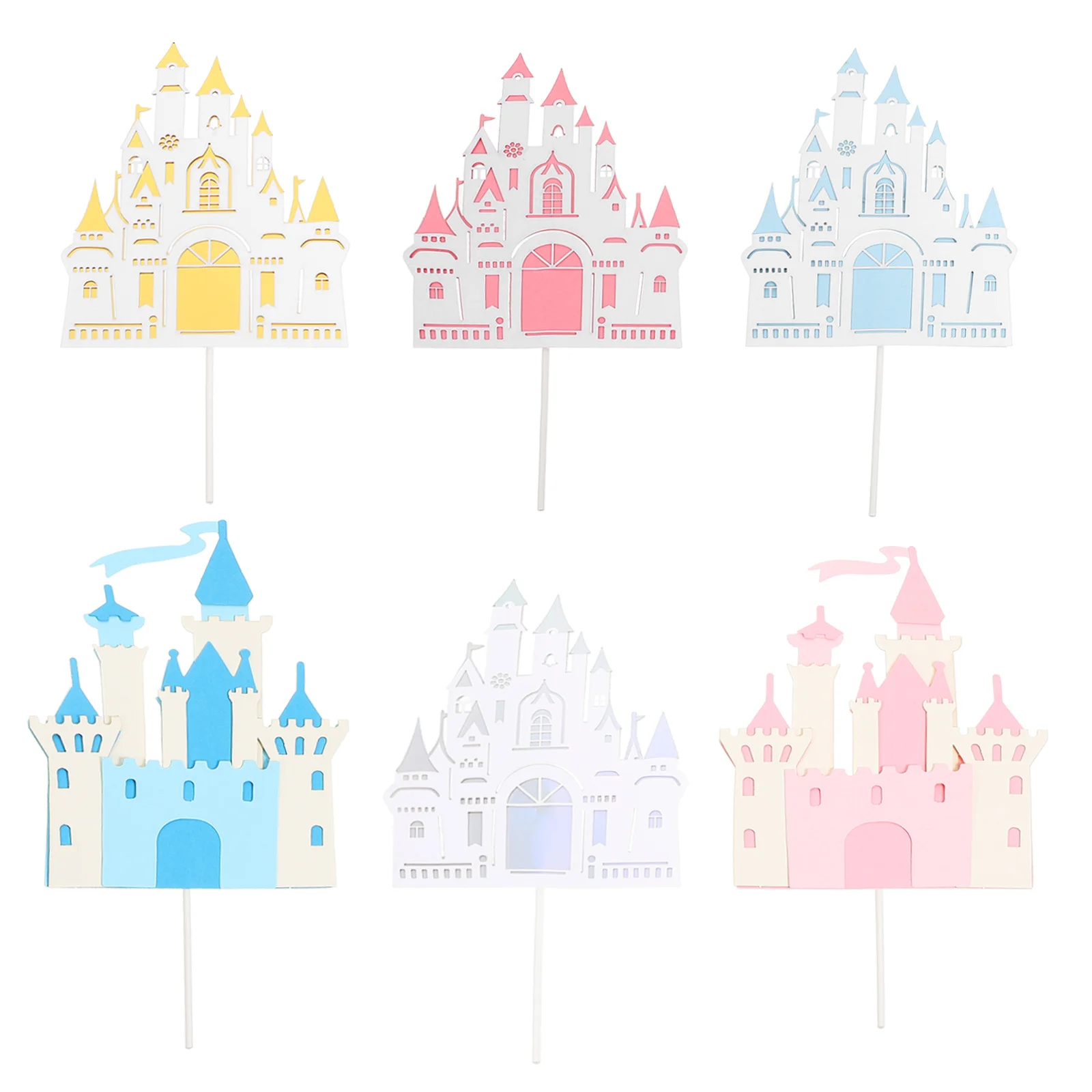 

6pcs Castle Cake Decor Bright Design Cupcake Topper Birthday Party Supplies Girls Kids Wedding Decoration