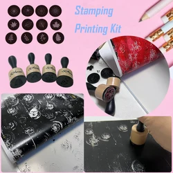 Stamping Printing Kit for Gel Plate Monoprinting Craft Making Kit Wooden Round Stamp Bloom Leaves Set 4pcs Gelli Arts Suppliers