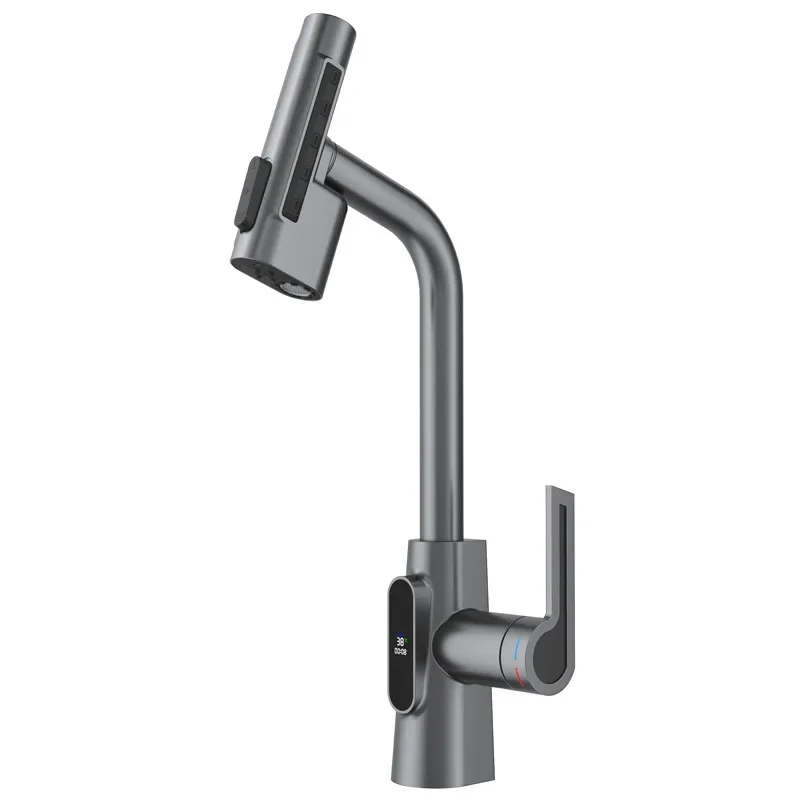 

All-copper digital display pull-out basin faucet can be rotated and retractable, hot and cold washing, hair washing