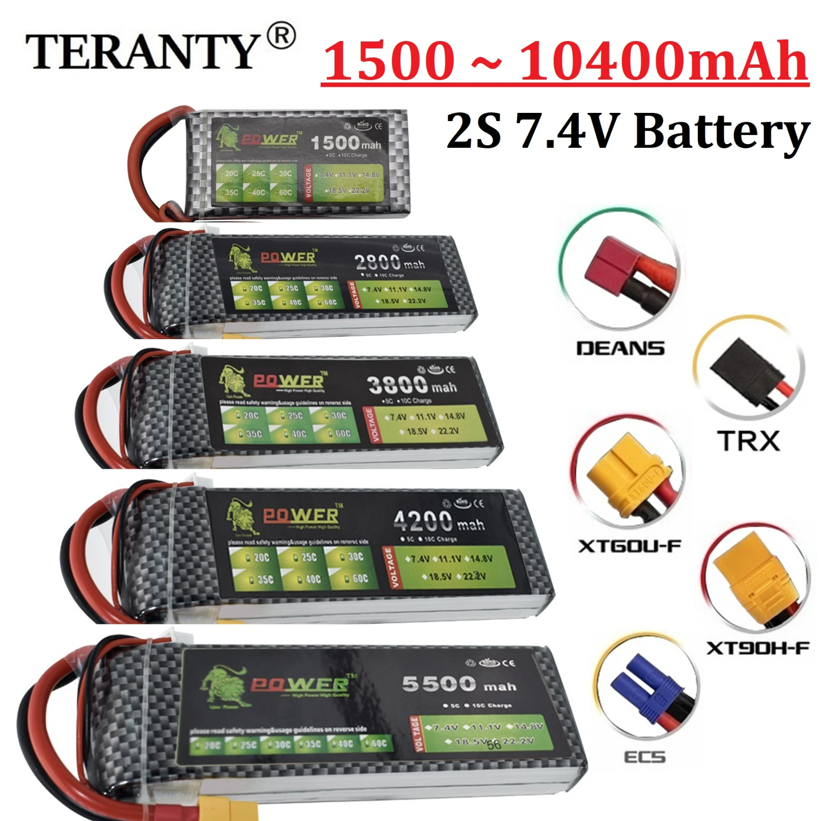 2S Lipo 7.4V RC bateria 1500/2800/3300/3800/4200/5500/6000mah ze złączem T XT60 TRX do RC akumulatorowe kable rozruchowe Drone