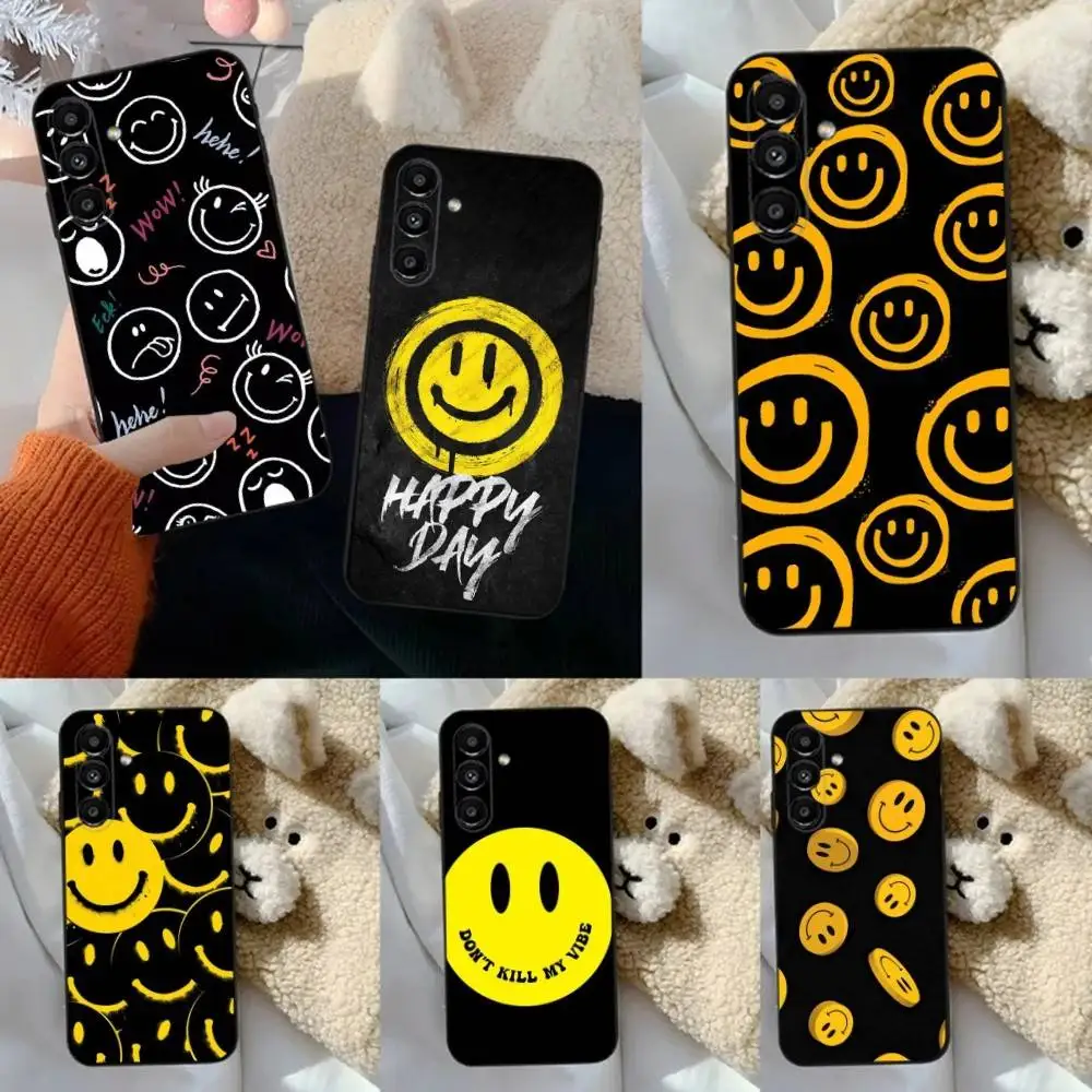 

Street Twisty Happy Face Phone Case For Samsung S24,23,22,30,21,10,9,Ultra,Plus,Lite,FE,5G Black Soft Case