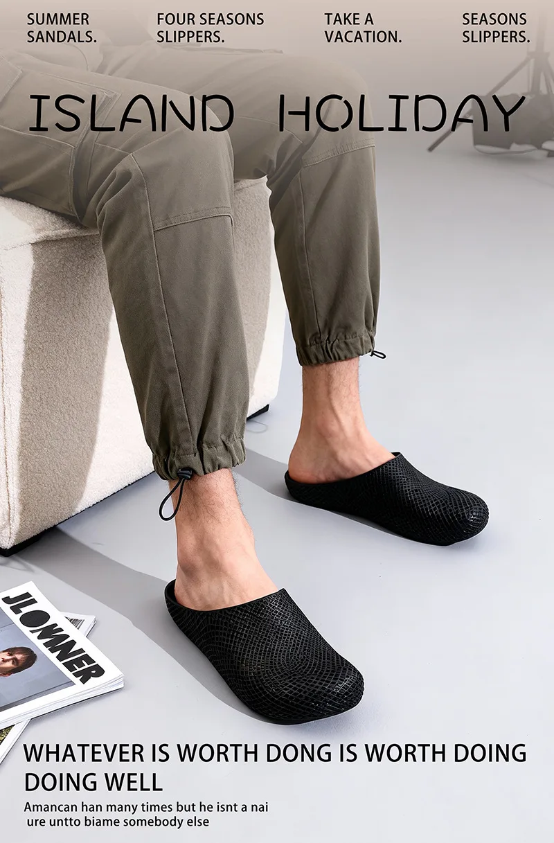 Sommerliche, atmungsaktive, leichte Herren-Clogs mit Belüftungslöchern, rutschfeste Outdoor-Slip-On-Sandalen, halb geschlossene Freizeitschuhe für die Arbeit. – Detail 1