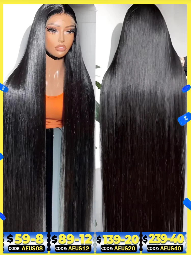 220% HD 13x6 Silky Bone Straight 40 Inches Lace Front Human Hair Wigs 13x4 Lace Frontal Remy Wig 5x5 Glueless Ready To Wear Wig