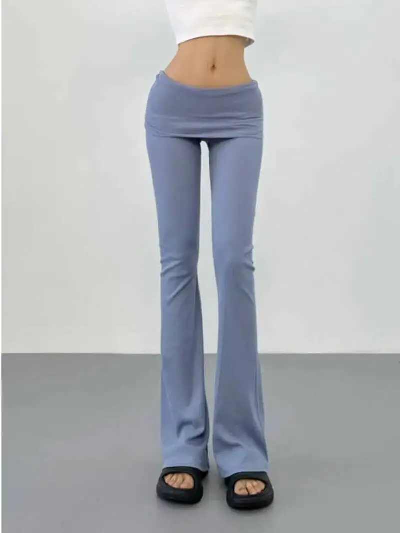 Nouveau pantalon décontracté sport double couche à revers pour femme, style Spicy Girl, élastique, coupe slim, micro-évasé, collection