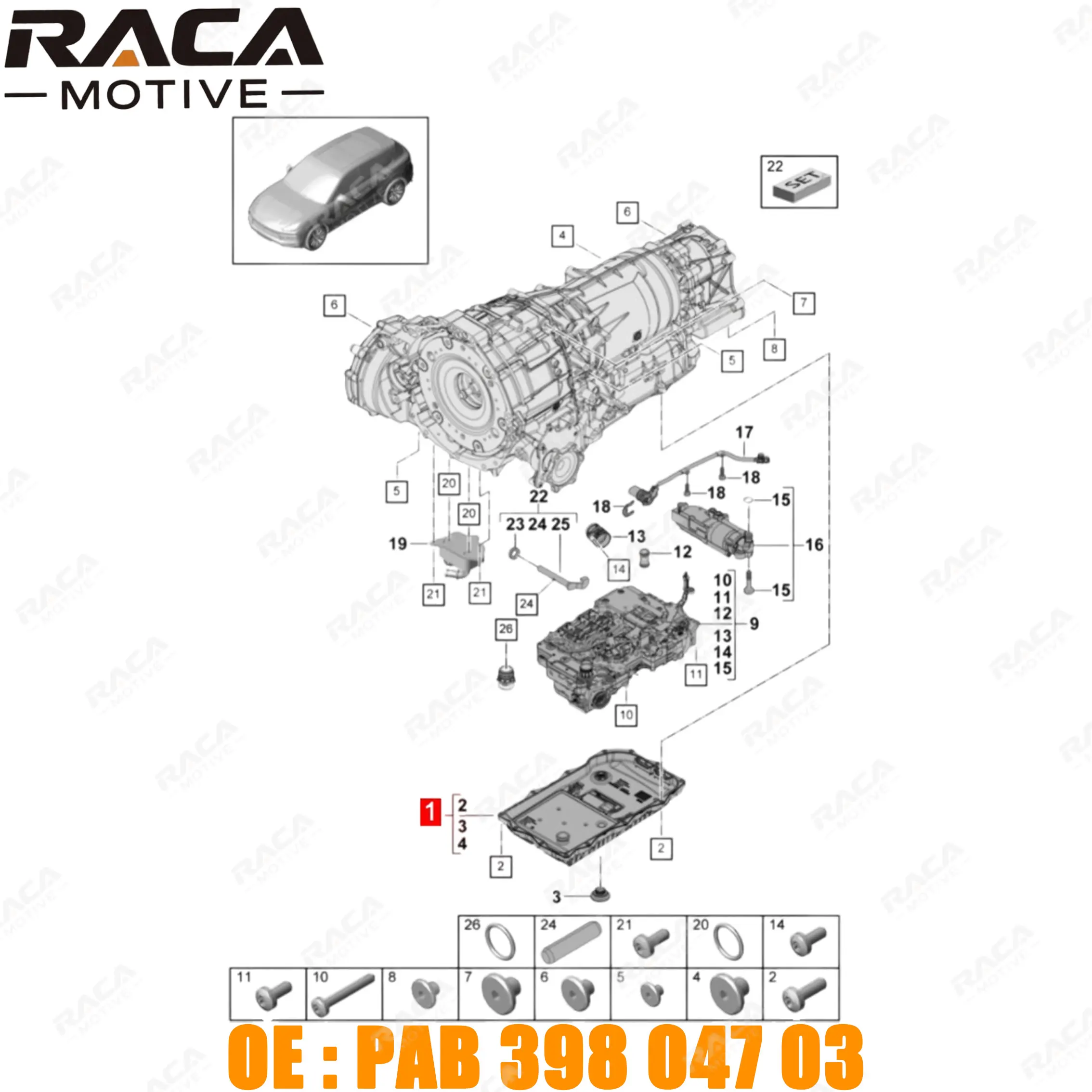 High-Quality Transmission Oil Pan Oil Filter Suitable for Porsche Cayenne (9Ya) 2018- Cayenne Coupé (9Yb) 2019- 4.0t Turbo Gt 0D6398359 Pab398004