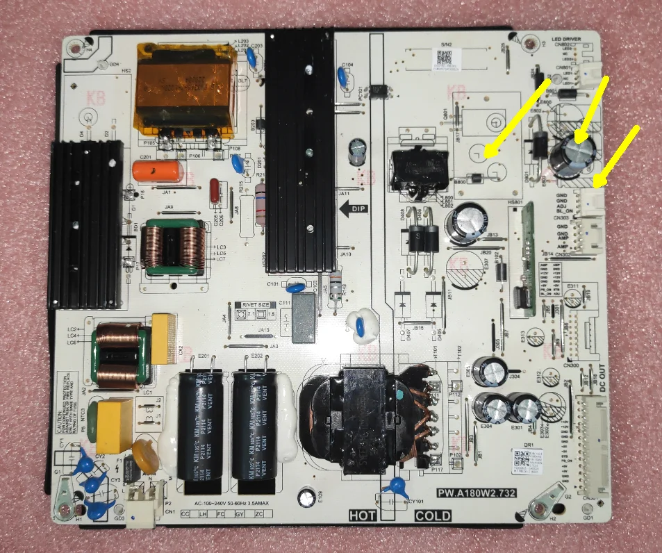 PW.A180W2.732  LED TV power board, tested well, physical photo 2 specifications