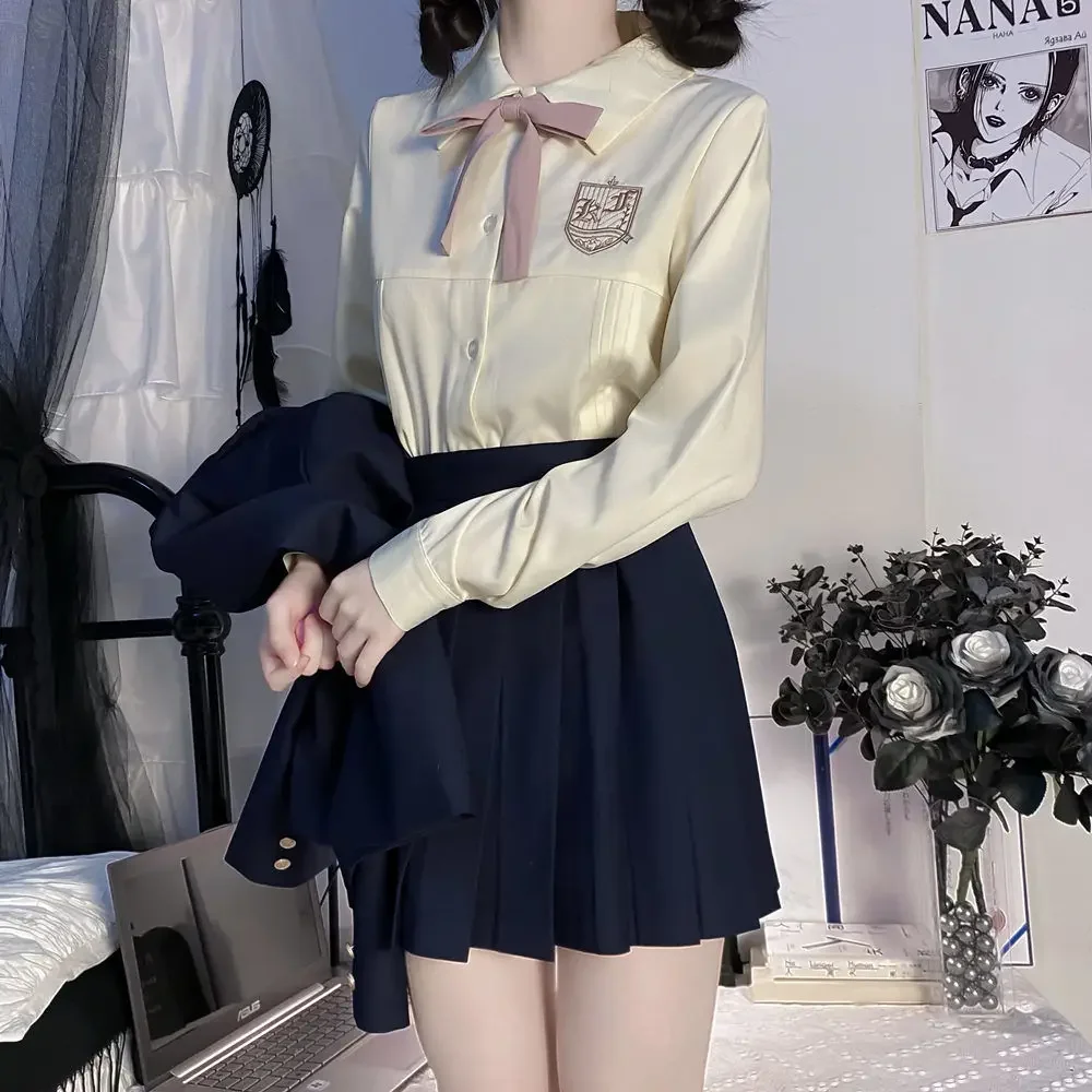 

2023 High Quality Original Navy Blue Embroidery Jk Coat Beige Long Sleeve Shirt Top Japanese Fashion Schoolgirl Uniform Women