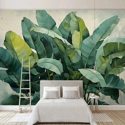 Carta da parati personalizzata 3D foto murales foresta pluviale tropicale foglia di Banana dipinta a mano pittura murale soggiorno camera da letto decorazioni per la casa