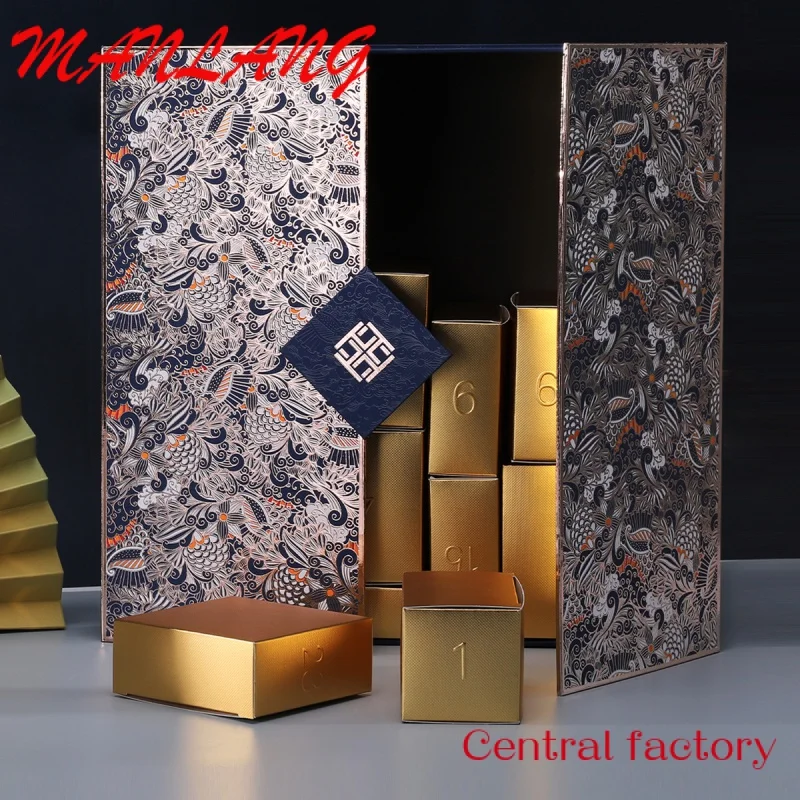 Custom  High-end Custom logo advent calendar paper gift boxes double doors packaging box cosmetic sets foldable mystery boxes