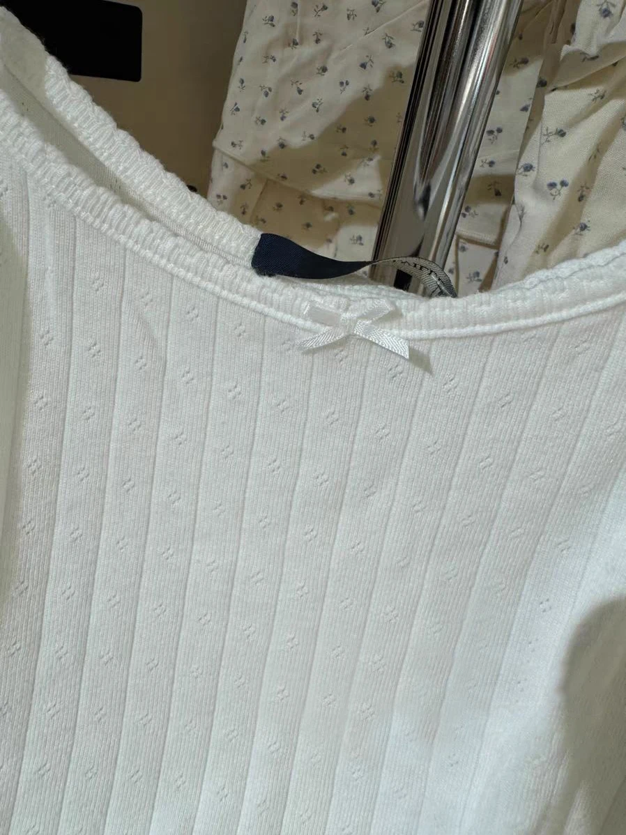 Lace Trim Eyelet White Slim Tank Tops for Women Summer Bow Sleeveless Cotton Camisole Vintage Sweet Cute Preppy Style Basic Tops
