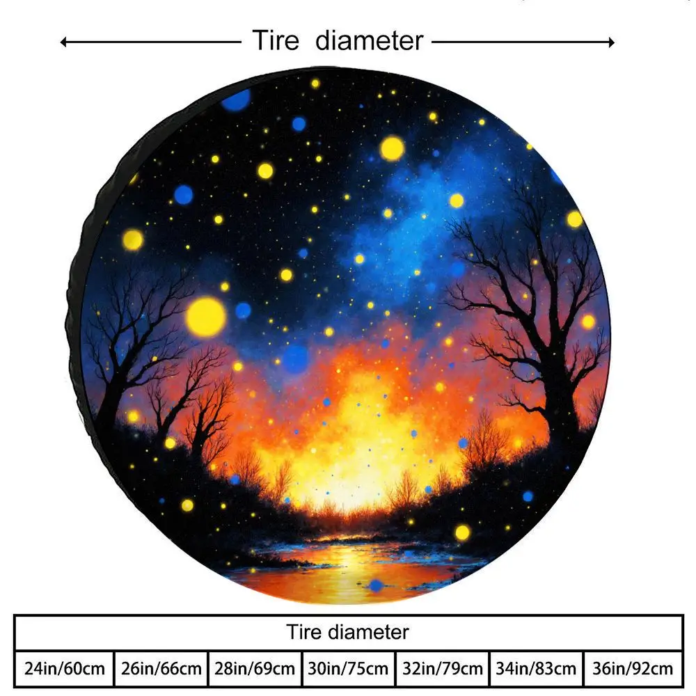 Dreamy Night Sky Fire Landscape Spare Tire Cover Polyester Waterproof Wheel Protector for RV SUV