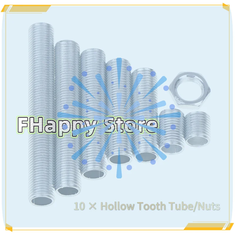 10Pcs Metal Hollow Threaded Tube Screw Nut M10 Lamp Tooth Tube Lamp Cap Galvanized Chandelier Connect Rod Fixed Base