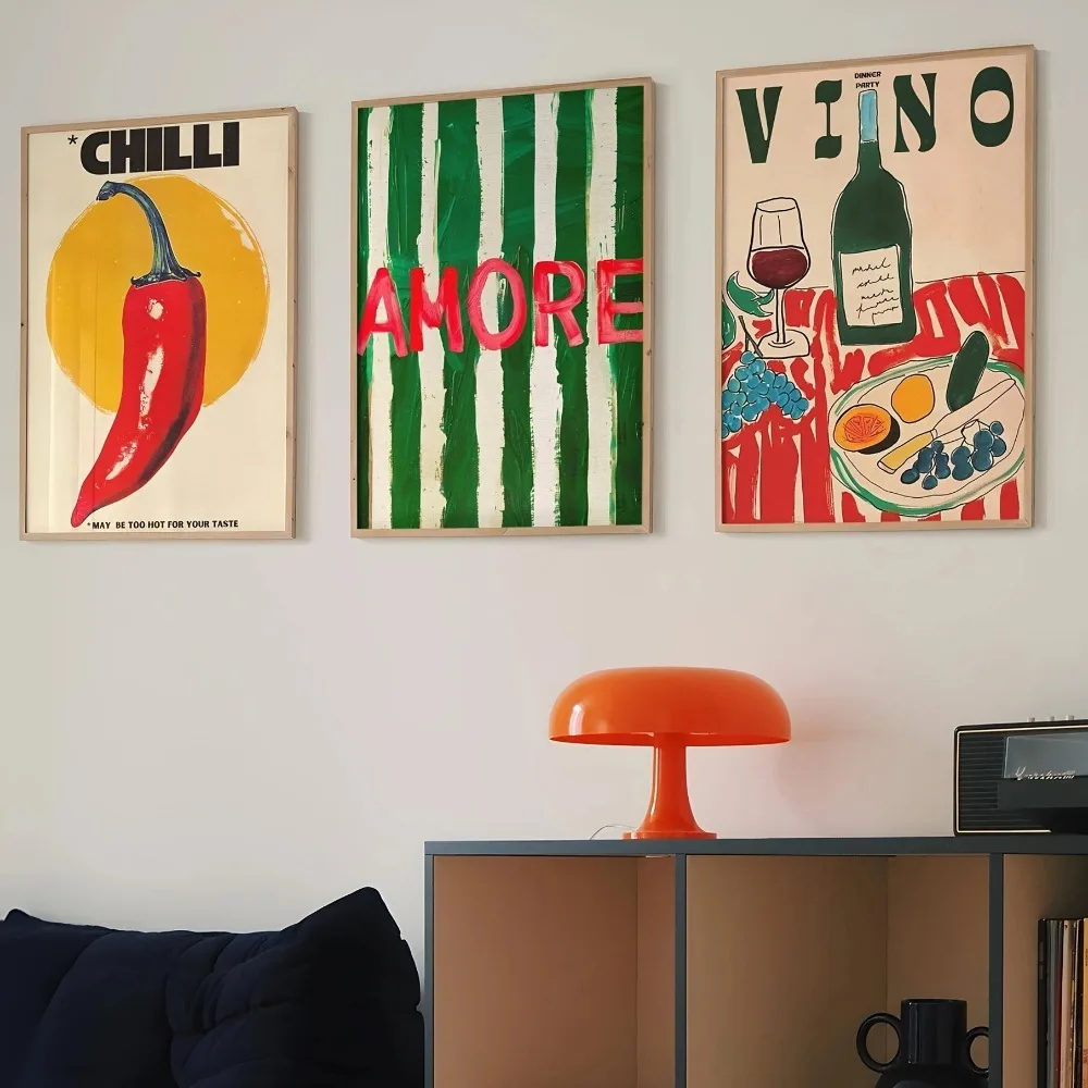 Vintage Amore lienzo impresión vino copas Chili dopamina pared arte cartel moderno sala de estar dormitorio cocina decoración del hogar