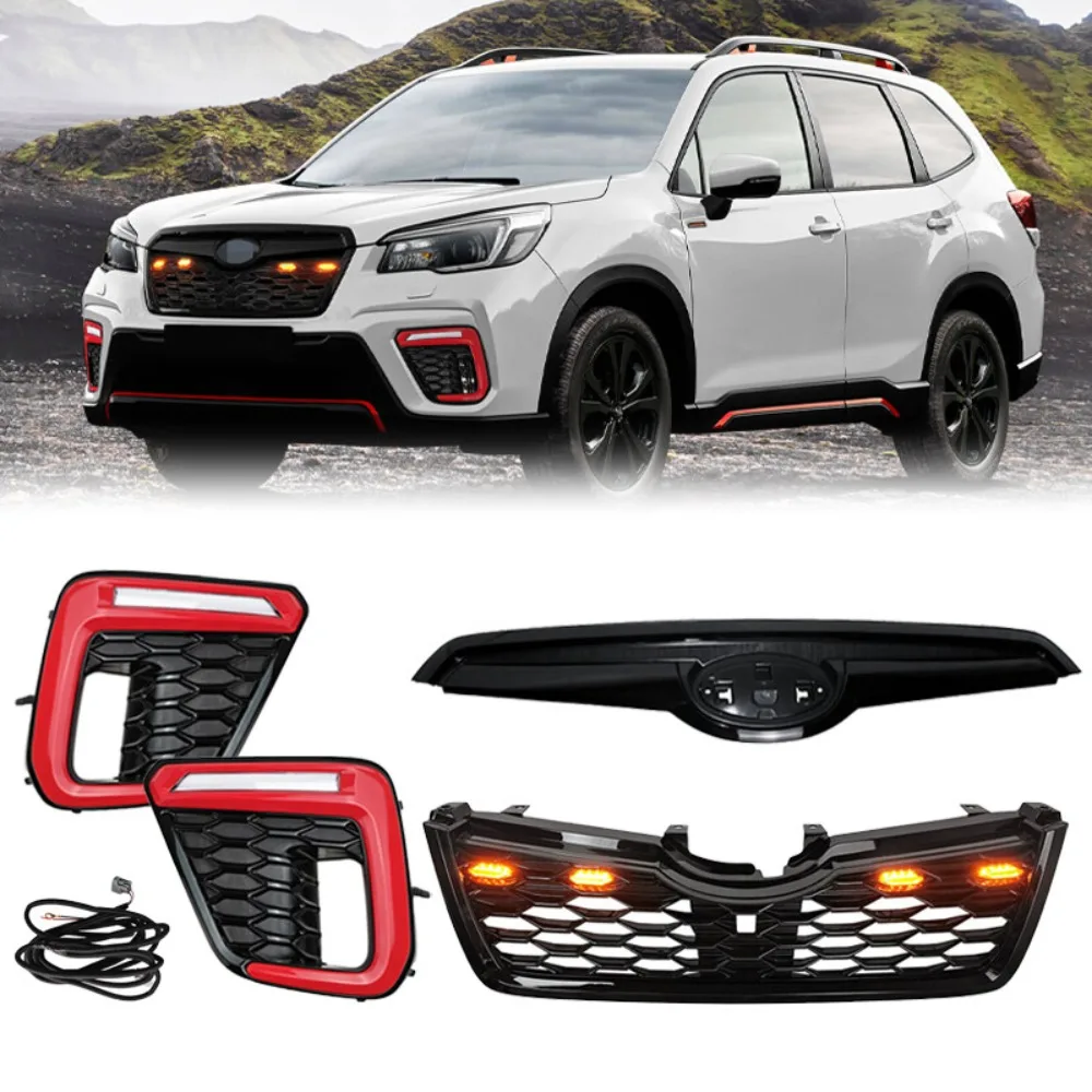 

Fit 2019 2020 2021 Subaru Forester Front Upper Grille & DRL Fog Lights Set