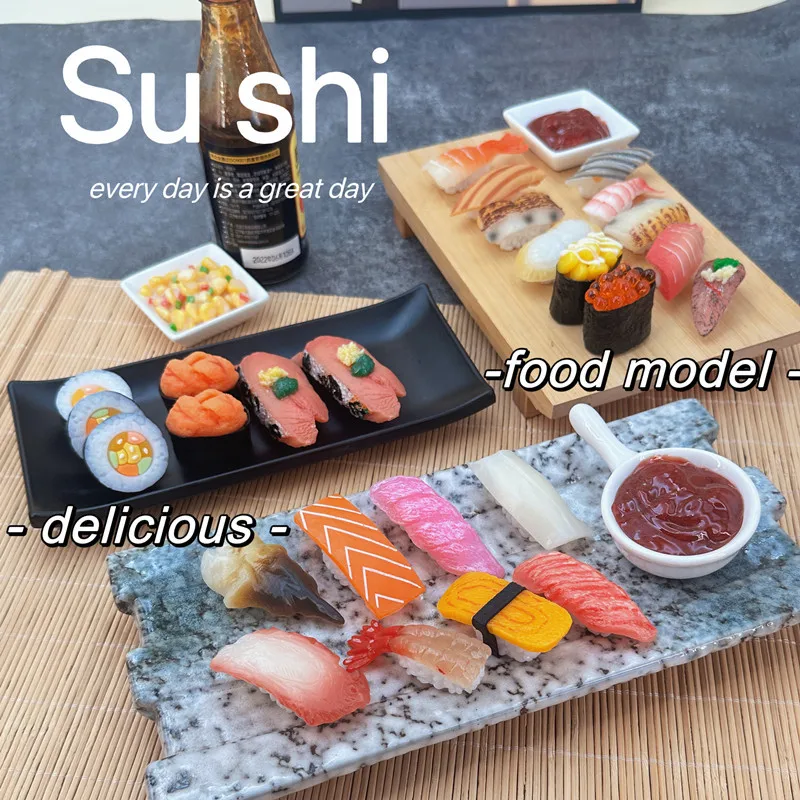 Simulasi 3d Sushi Model mainan memasak makanan Jepang Sushi Salmon bola nasi simulasi makanan Model tampilan alat peraga Keyring perhiasan