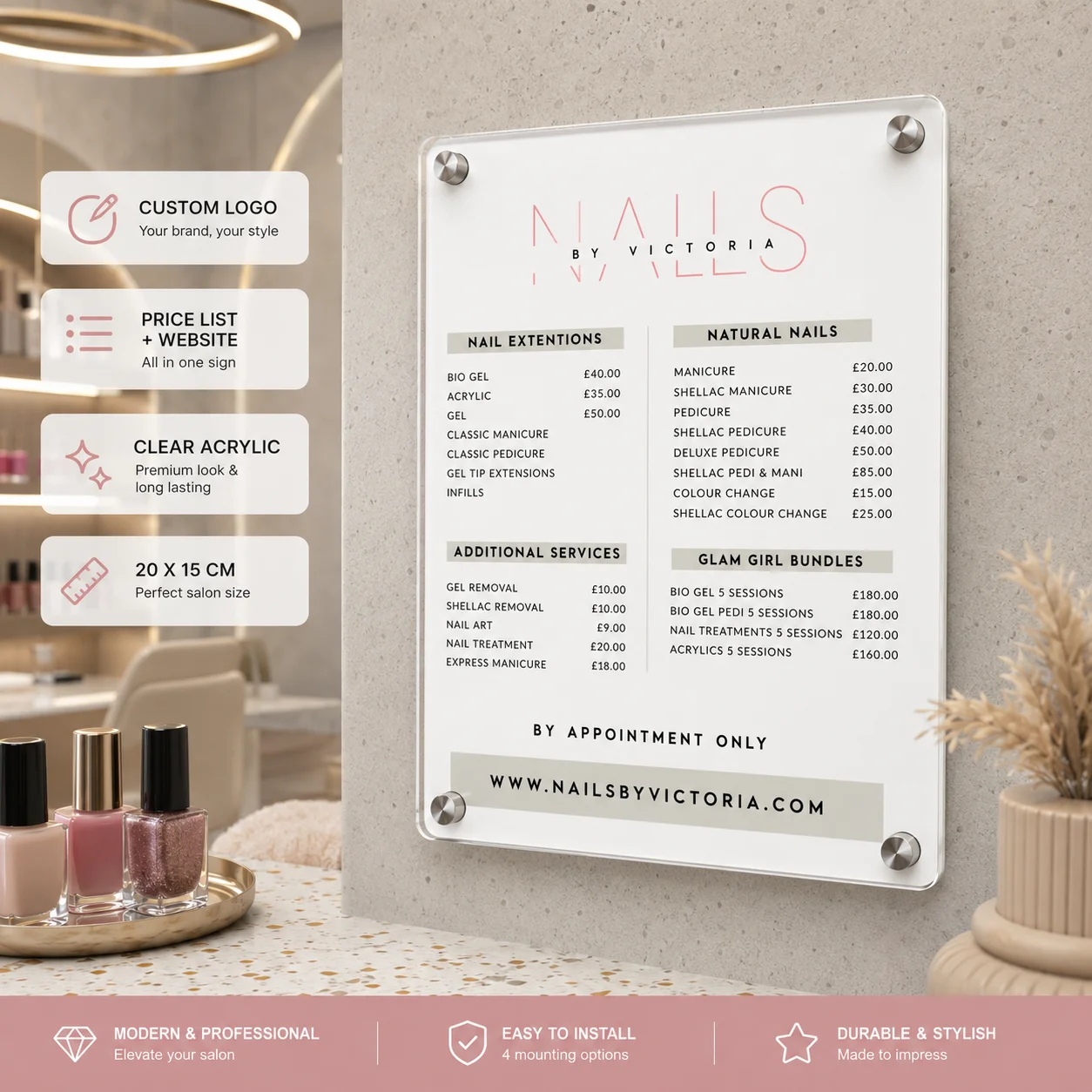 Personalized Acrylic Price List Sign Custom Logo Website Salon Wall Menu Board Beauty Shop Pricing Display Plate Small Business
