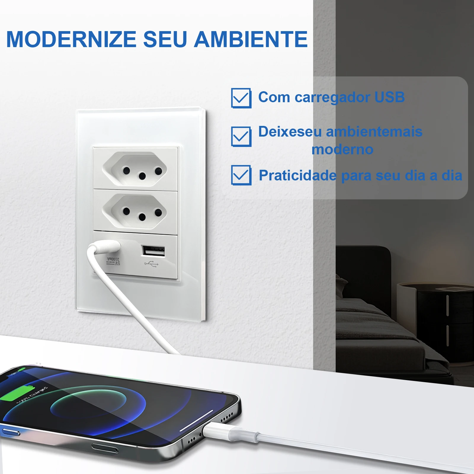 ELEGAN 118mm White Brazil Tempered Glass Standard Outlet Dual Usb Type C Wall Socket Light Switch Switzerland 10A 20A Home decor view 4