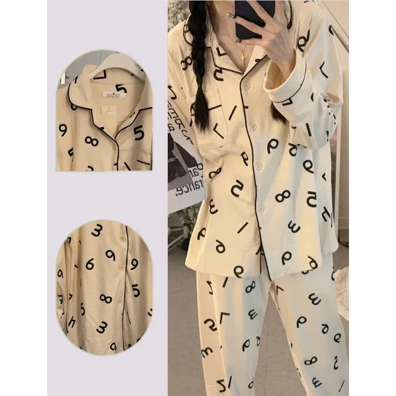 Women Pajamas 2024 Spring Autumn High Sense Letter Simplicity Ladies' Homewear Two-Piece Casual Loose Long Sleeve Sleepwear Suit
